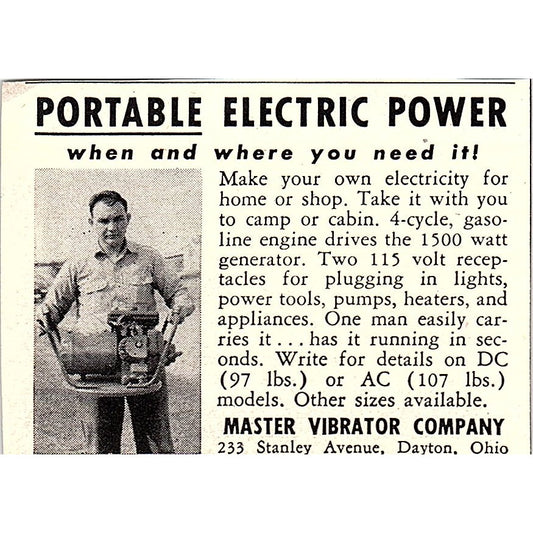 Portable Electric Power Master Vibrator Co Dayton OH 1955 Ad AF9-S5