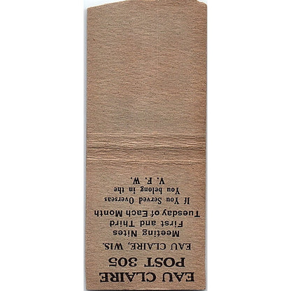 VFW Club Eau Claire Post 305 WI Vintage Matchbook Cover SF3-Y4