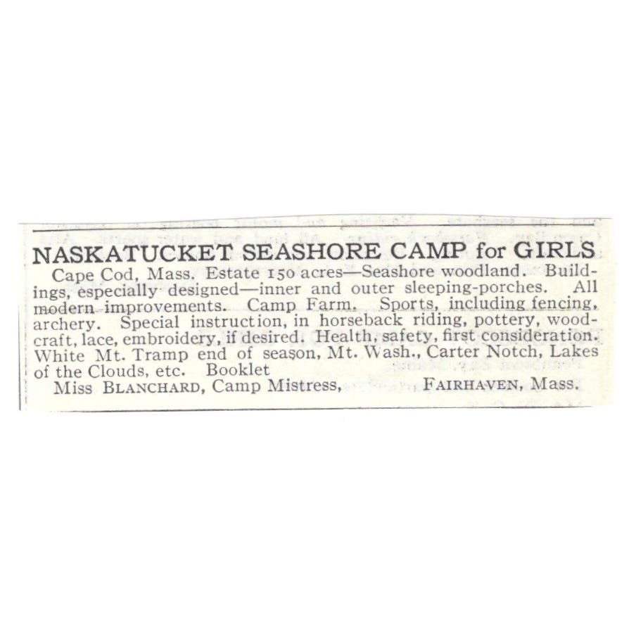 Nasketucket Seashore Camp for Girls Cape Cod MA c1918 Advertisement AE5-SA9