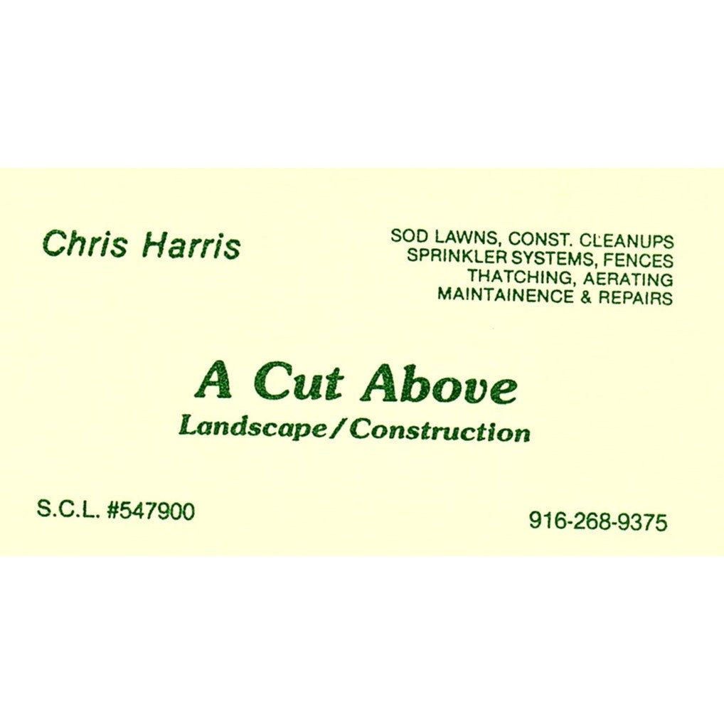 Chri Harris A Cut Above Landscape Sacramento Vintage Business Card SC9-B1