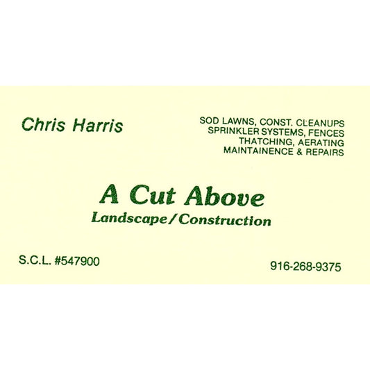 Chri Harris A Cut Above Landscape Sacramento Vintage Business Card SC9-B1