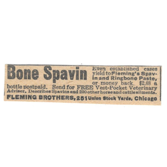 Bone Spavin Fleming Brothers Union Stock Yards Chicago IL 1920 Ad AG2-S9