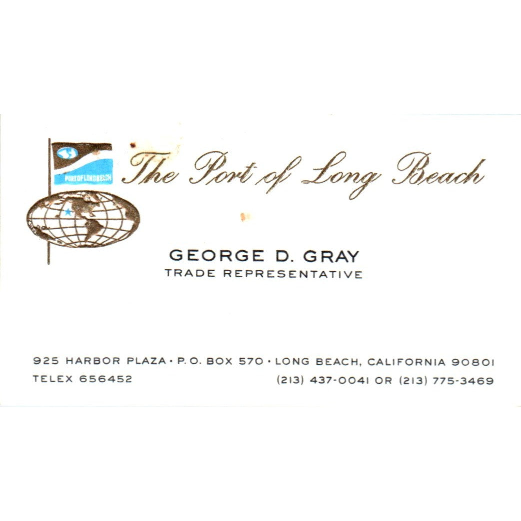 George D, Gray Trade Representative Port of Long Beach CA Business Card SD4-B2