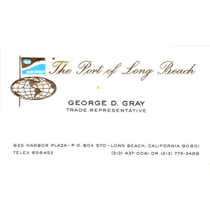 George D, Gray Trade Representative Port of Long Beach CA Business Card SD4-B2