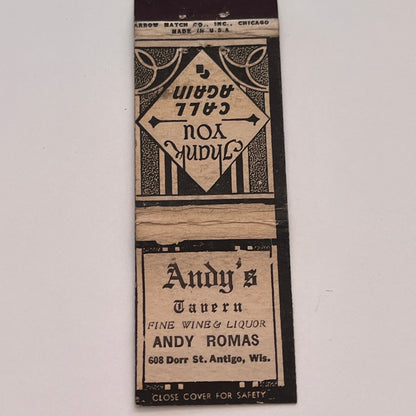 Andy's Tavern Andy Romas St. Antigo WI Vintage Matchbook Cover TB6-MB2-3