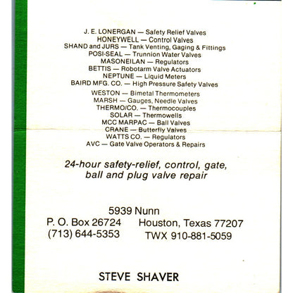 Steve Shaver Control Specialties Inc Houston Vintage Business Card SE3-B10