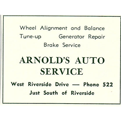 Arnold's Auto Service West Riverside Drive 1957 Estes Park CO Ad AG4-S10