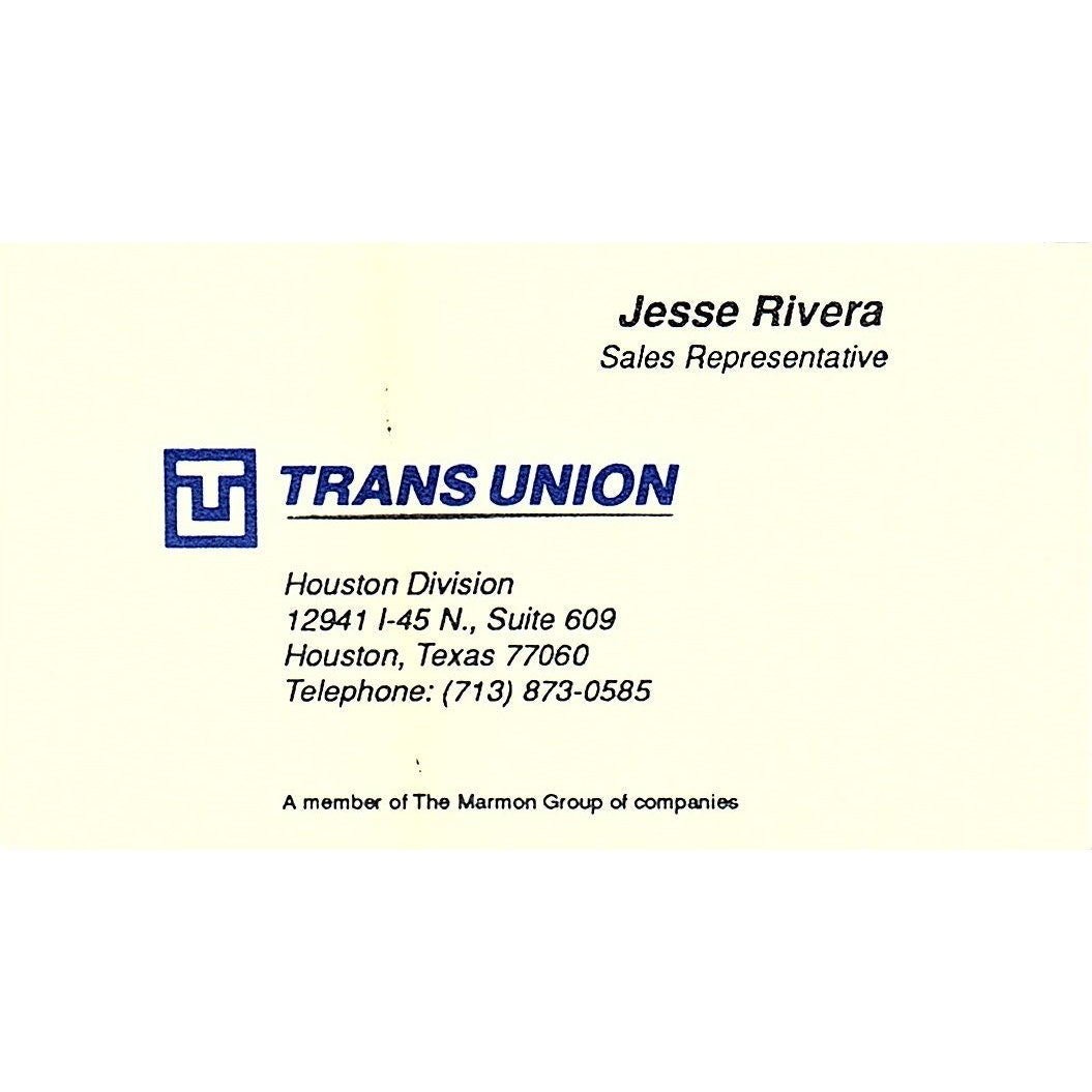 Jesse Rivera Trans Union Houston Vintage Business Card SD9-B13