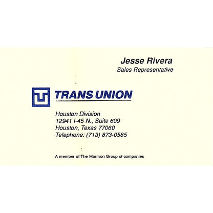 Jesse Rivera Trans Union Houston Vintage Business Card SD9-B13
