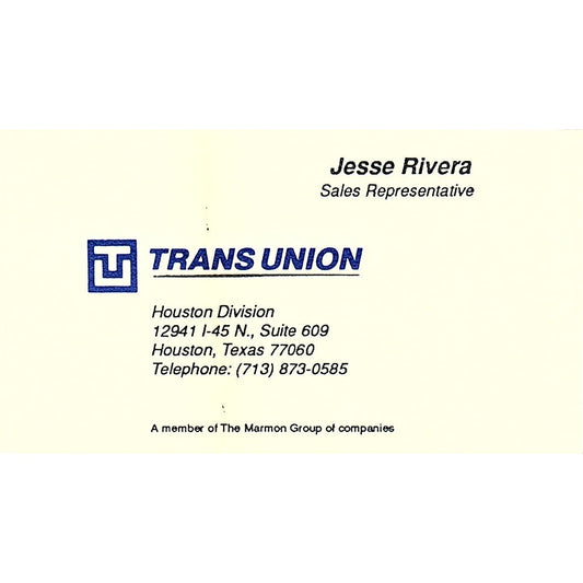 Jesse Rivera Trans Union Houston Vintage Business Card SD9-B13