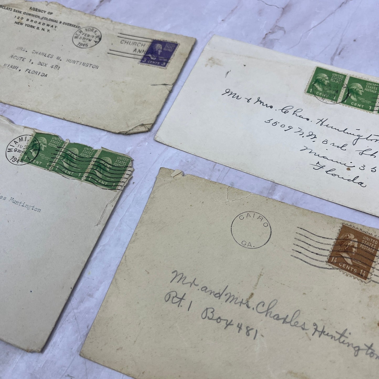 1940s Lot of Charles M. Huntington Miami FL Postal Cover Envelopes L4-4-10