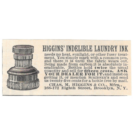 Chas. M. Higgins & Co Laundry Ink Brooklyn NY 1892 Magazine Ad AB6-S1