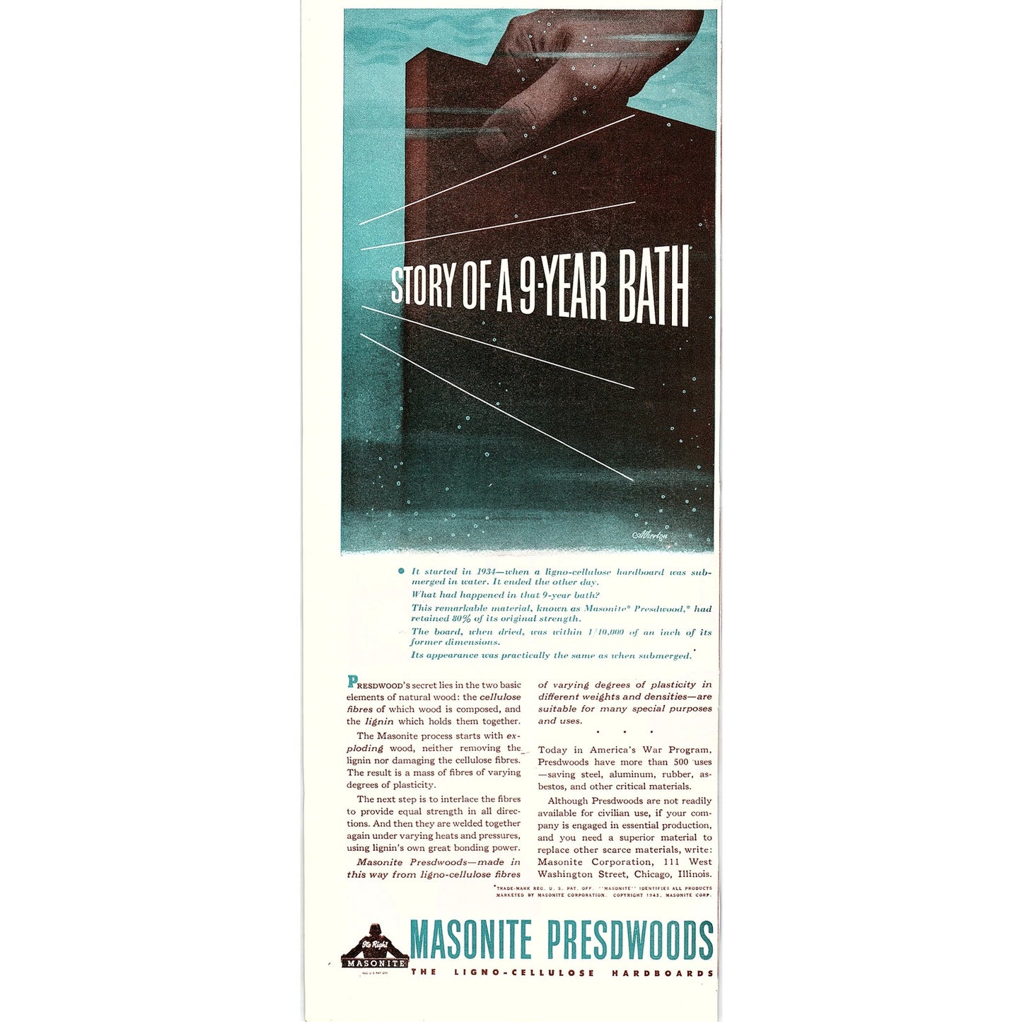 Masonite Corporation Masonite Presdwoods Chicago IL 1943 WWII Ad SV1-6