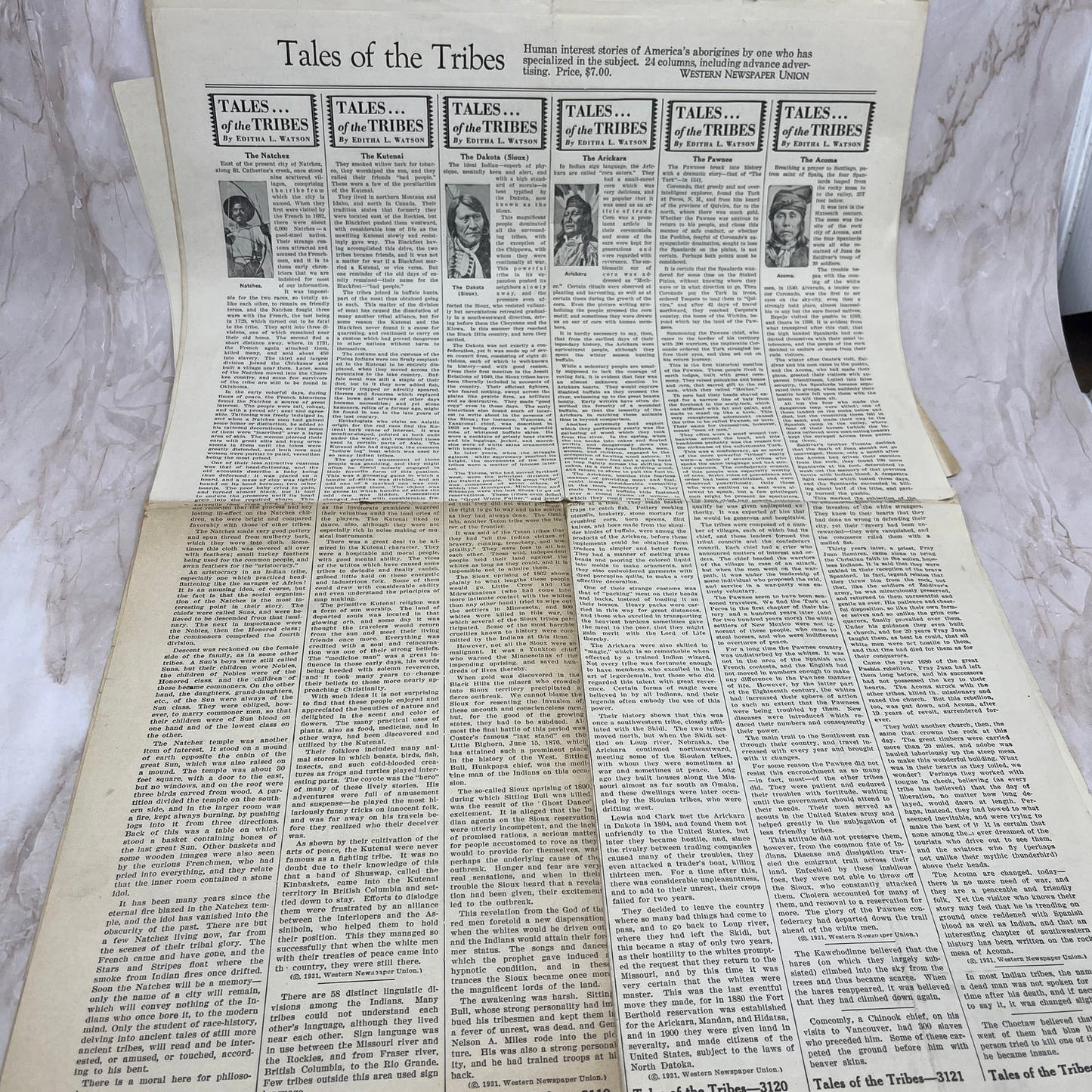1931 Western Newspaper Union Tales of the Tribes Newspaper Native Americans AE3