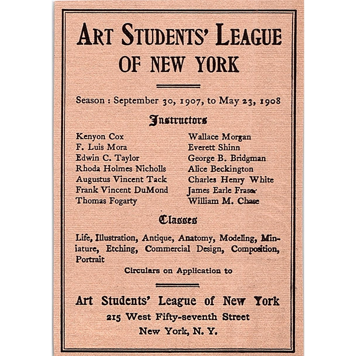 Art Students League of New York Kenyon Cox F. Luis Mora - 1908 Ad AF5-5