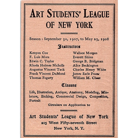 Art Students League of New York Kenyon Cox F. Luis Mora - 1908 Ad AF5-5