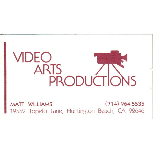 Matt Williams Video Arts Productions Huntington Beach CA Business Card SD8-B5