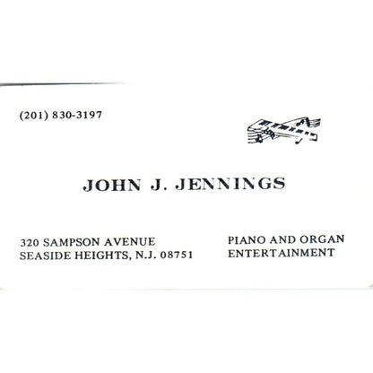 John J Jennings Piano & Organ Seaside Heights NJ Vintage Business Card SD8-B12