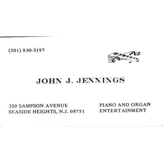 John J Jennings Piano & Organ Seaside Heights NJ Vintage Business Card SD8-B12