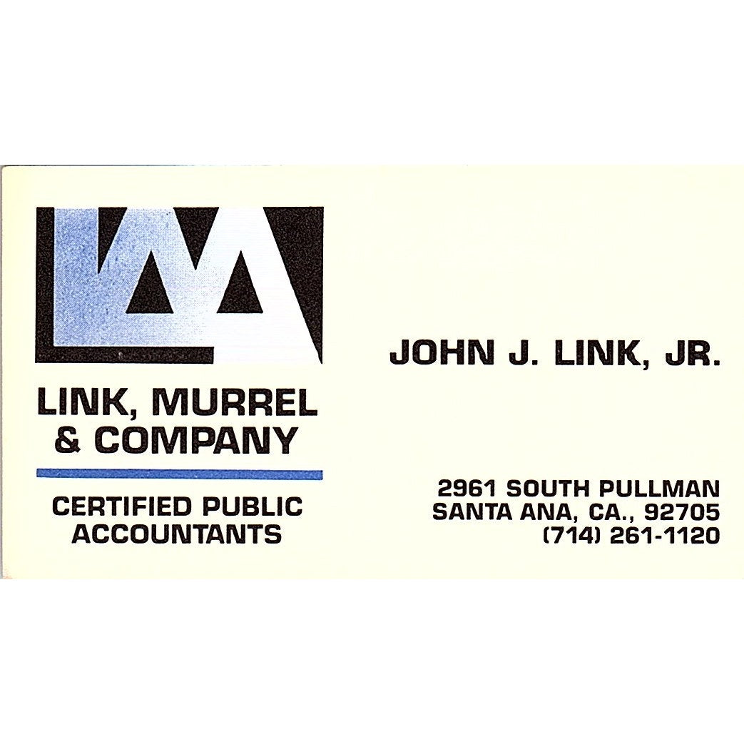 John J Link, Murrel & Co CPA Santa Ana CA Vintage Business Card SD9-B1