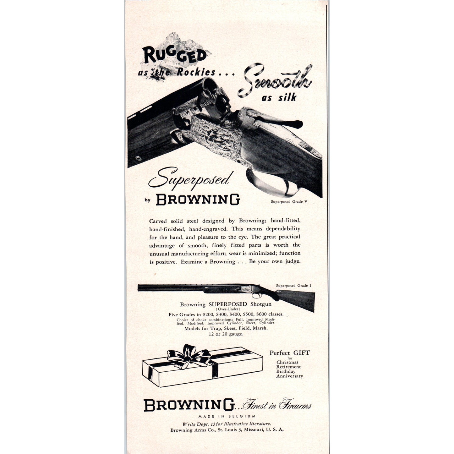 Browning Superposed Perfect Christmas Gift St. Louis MO 1951 Magazine Ad D17