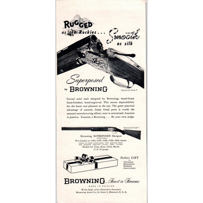 Browning Superposed Perfect Christmas Gift St. Louis MO 1951 Magazine Ad D17