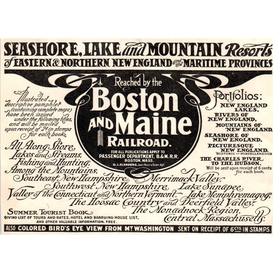 Boston and Maine Railroad Lake and Mountain Resorts c1905 Victorian Ad AE9-MA3