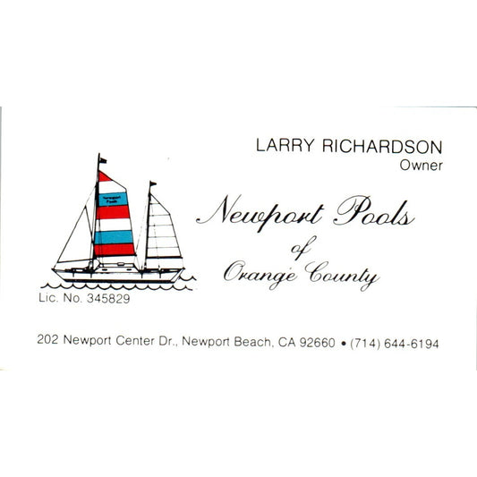 Newport Pools of Orange County Larry Richardson CA Business Card SD4-B2