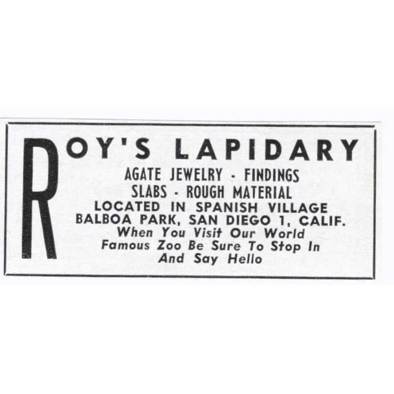 Roy's Lapidary Balboa Park San Diego California 1964 Magazine Ad AK6-S9