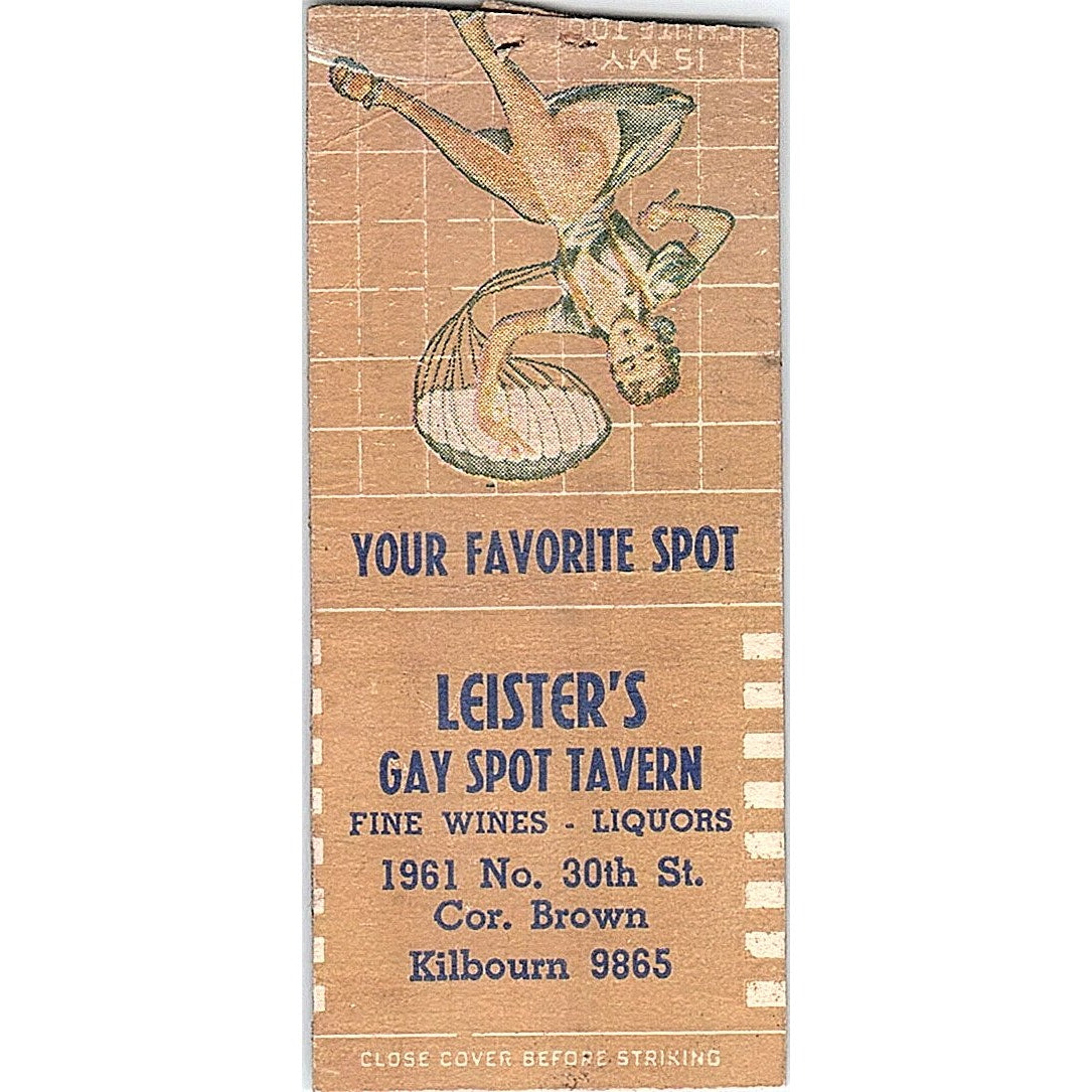 Leister's Gay Spot Tavern 1961 N 30th St Milwaukee Pinup Matchbook Cover SC7-Y11