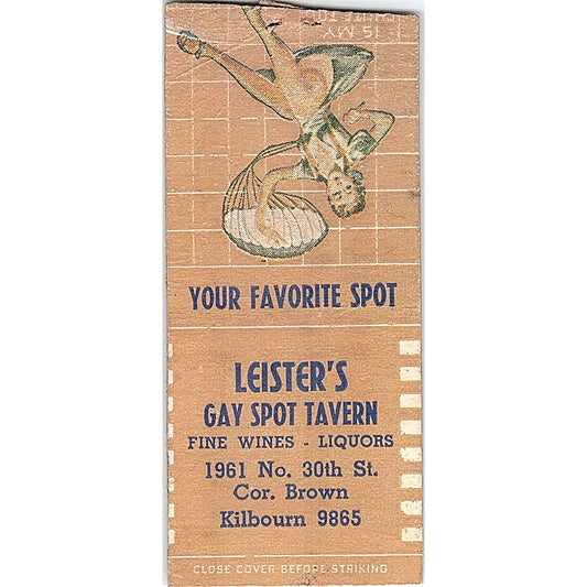 Leister's Gay Spot Tavern 1961 N 30th St Milwaukee Pinup Matchbook Cover SC7-Y11