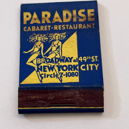 Paradise Cabaret Restaurant Broadway New York Vintage Matchbook Cover TB8-MB3-5