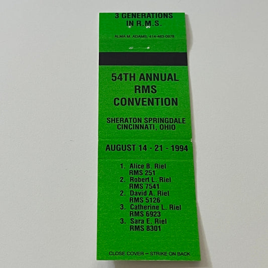 1994 RMS Convention Cincinnati OH Vintage Matchbook Cover TB6-MB2-5