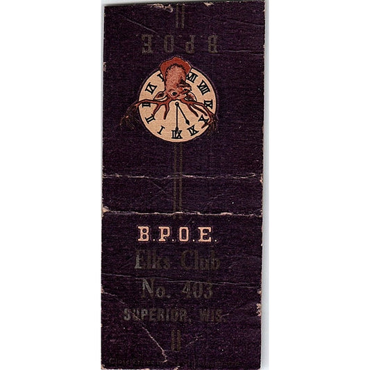 BPOE Elks Club No. 403 Superior WI Vintage Matchbook Cover SF3-Y8