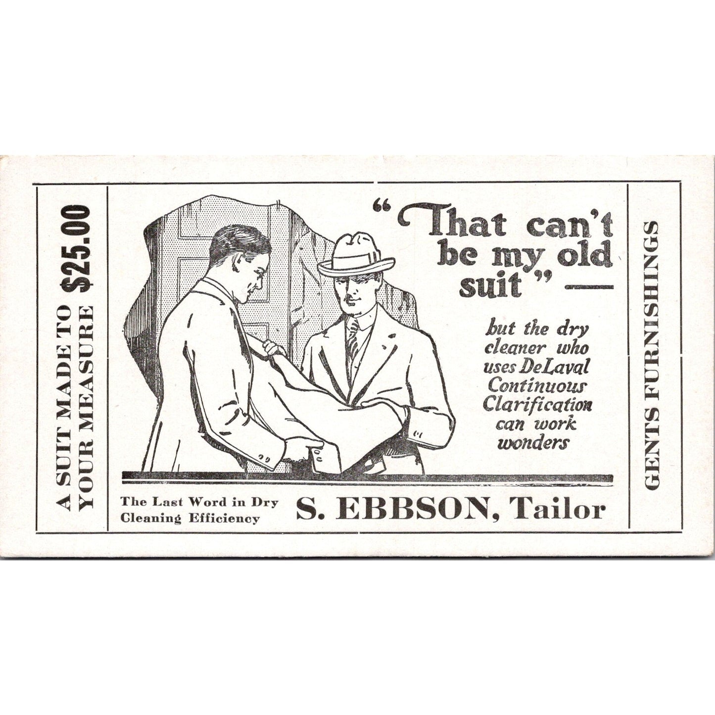 S. Ebbson Tailor Gents Furnishings Antique Blotter Card AJ5-H4