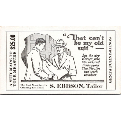 S. Ebbson Tailor Gents Furnishings Antique Blotter Card AJ5-H4