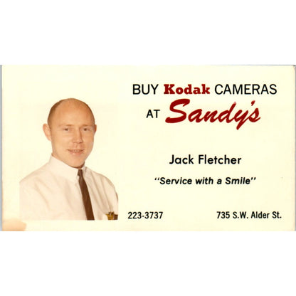 Sandy's Kodak Cameras Jack Fletcher Portland OR Vintage Business Card SD8-B17