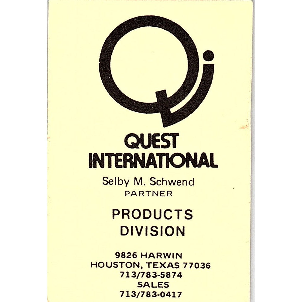 Selby M Schwend Quest International Houston Vintage Business Card SC9-B6