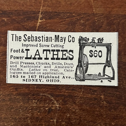 The Sebastian-May Co Lathes Sidney OH Original Advertisement AD8-P29