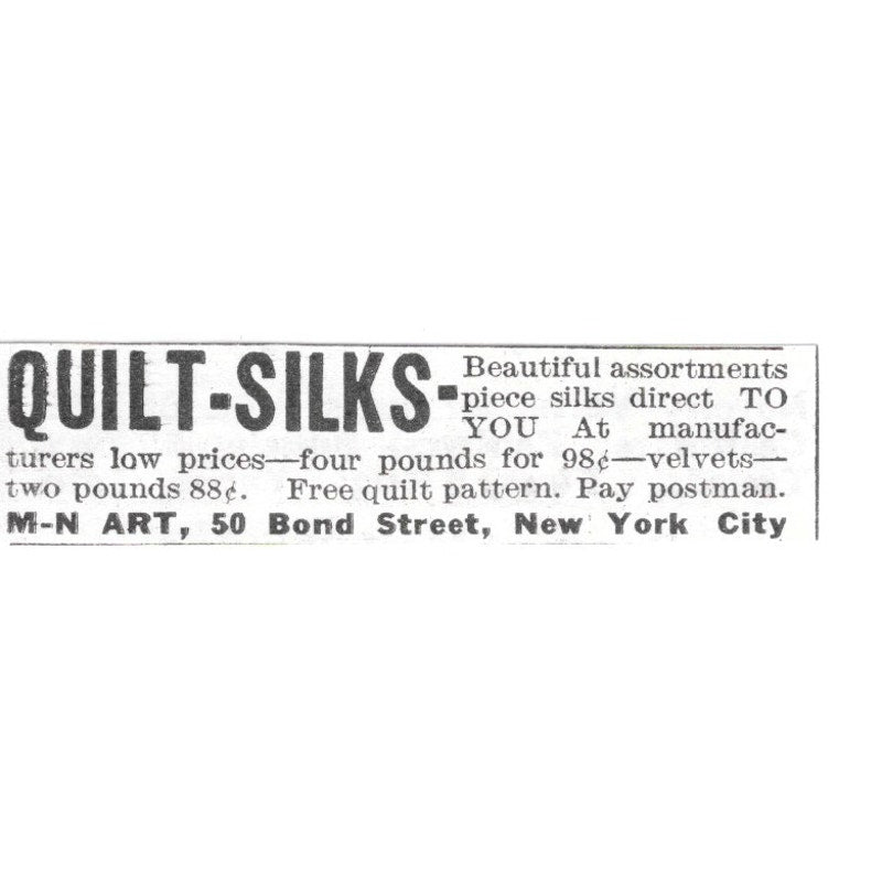 M-N Art Quilt Silks 50 Bond Street New York NY 1936 Ad SAG4-S12