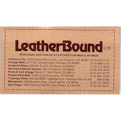 LeatherBound Ltd Santa Monica Orange Anaheim CA Vintage Business Card SD9-B5