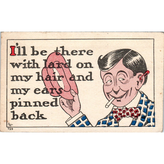 1910 I'll Be There With Lard On My Hair Illustrated Humor Postcard PD8