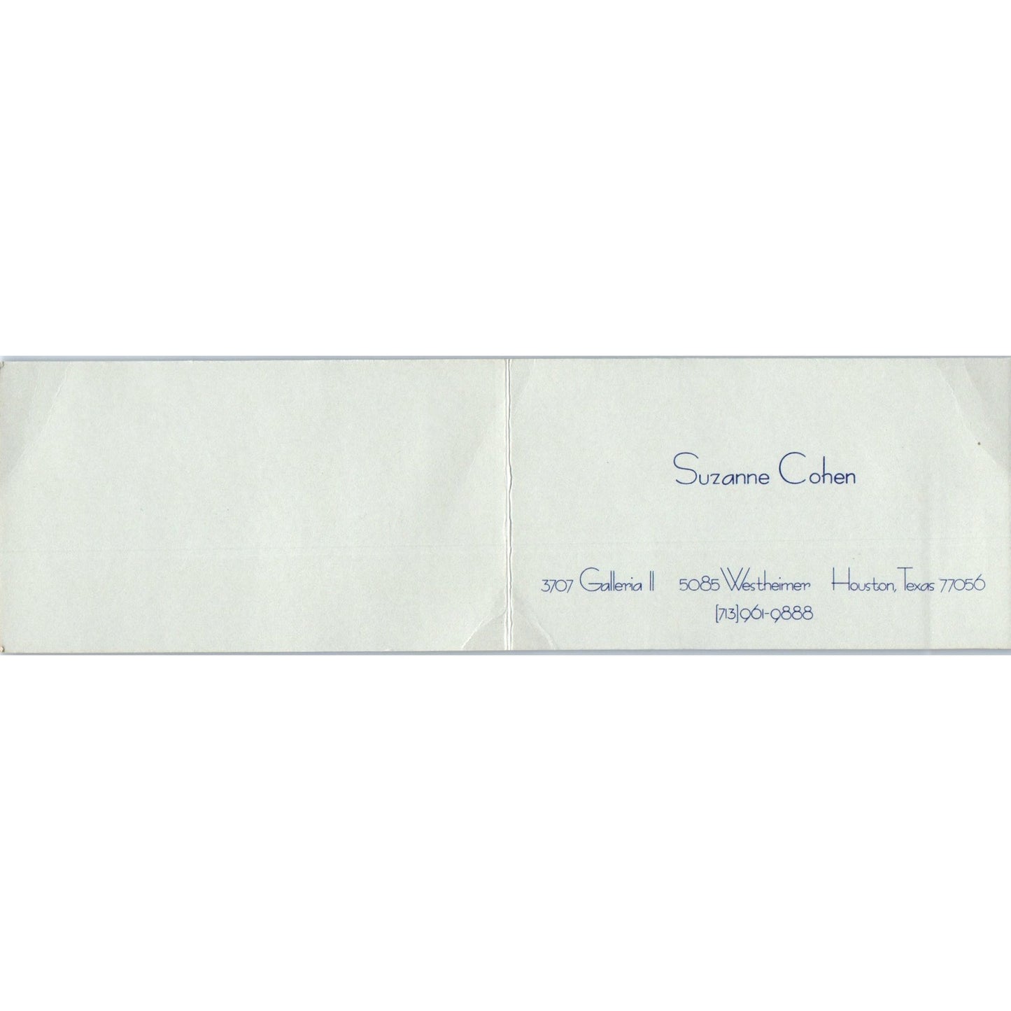 Gerhard Wurzer Gallery Suzanne Cohen Houston TX Vintage Business Card SD4-B4