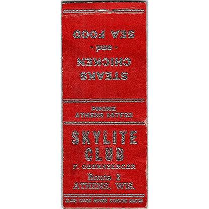 Skylite Club F. Obernberger Athens WI Vintage Matchbook Cover SF3-Y3