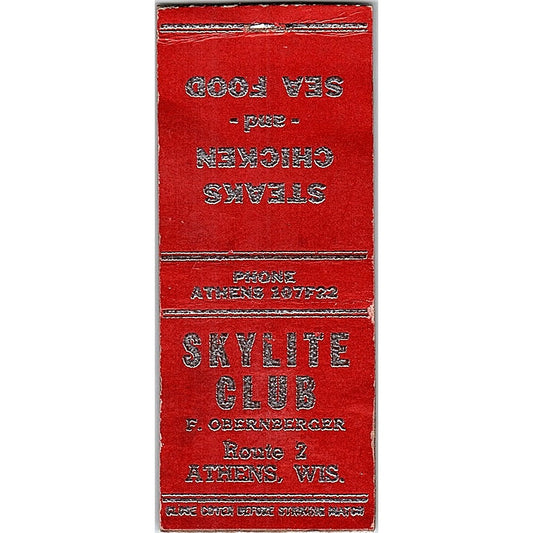 Skylite Club F. Obernberger Athens WI Vintage Matchbook Cover SF3-Y3