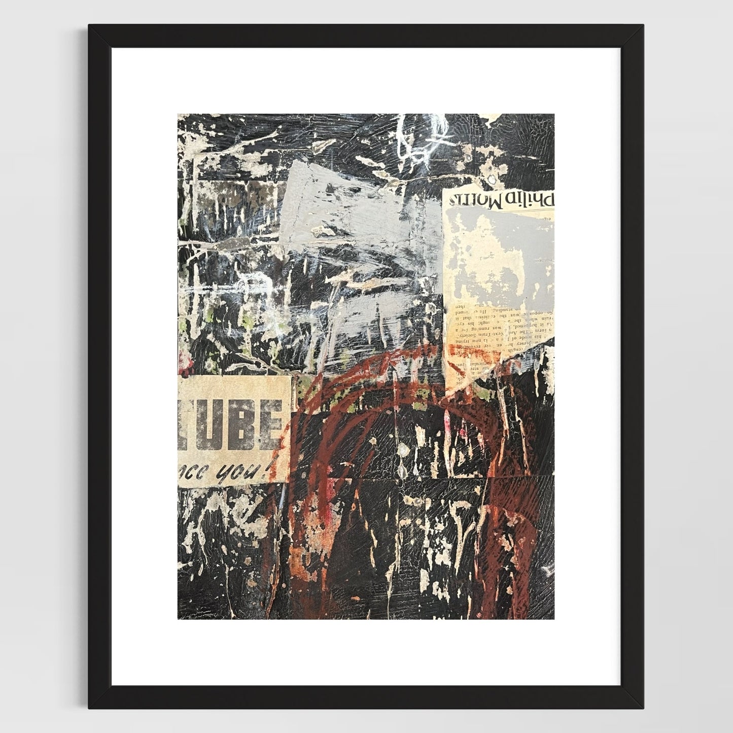 Original Grunge Minimalist Modern Art Collage Painting 8.5x11 "Tube" Signed