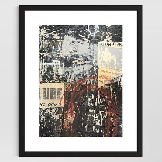 Original Grunge Minimalist Modern Art Collage Painting 8.5x11 "Tube" Signed