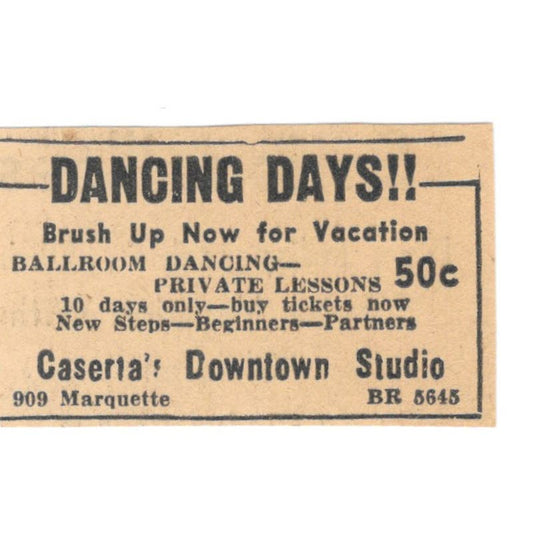 Caserta's Downtown Studio Dancing 1935 Minneapolis Journal Advertisement AE7-H3