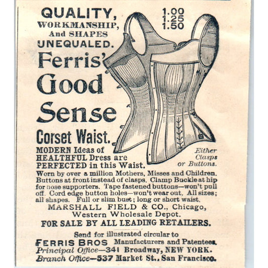 Ferris' Good Sense Corset Waist Ferris Bros New York 1894 Ad AK5-H8