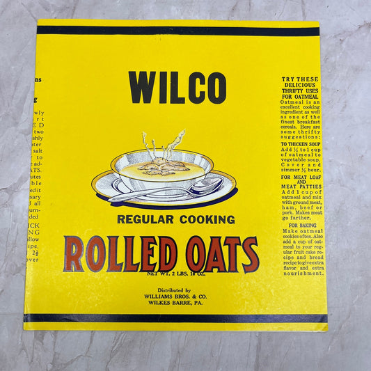 Wilco Regular Cooking Rolled Oats Label Williams Bros. & Co. Wilkes Barre PA TH9